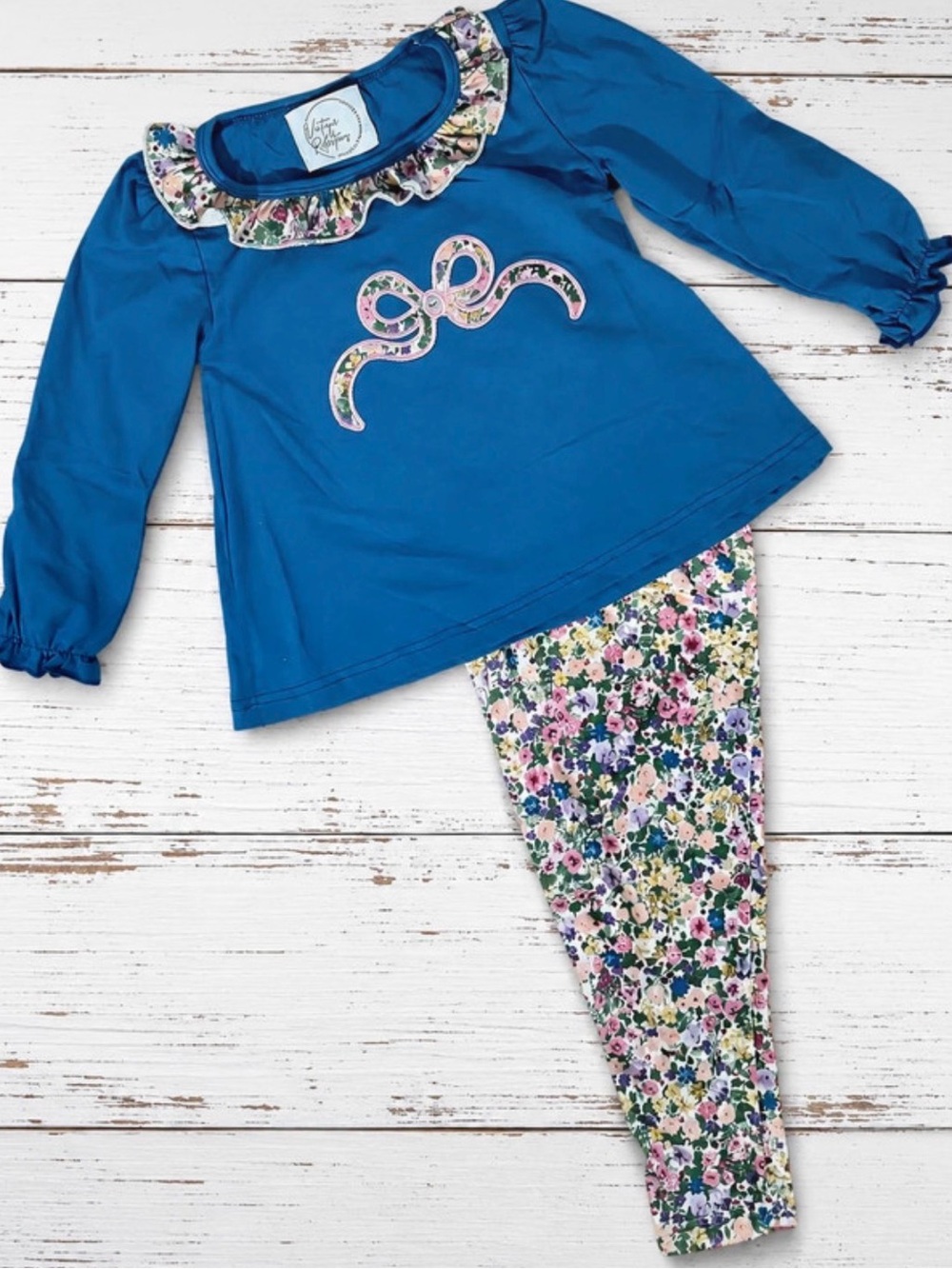 Floral Bow Appliqué Girl’s Pants Set